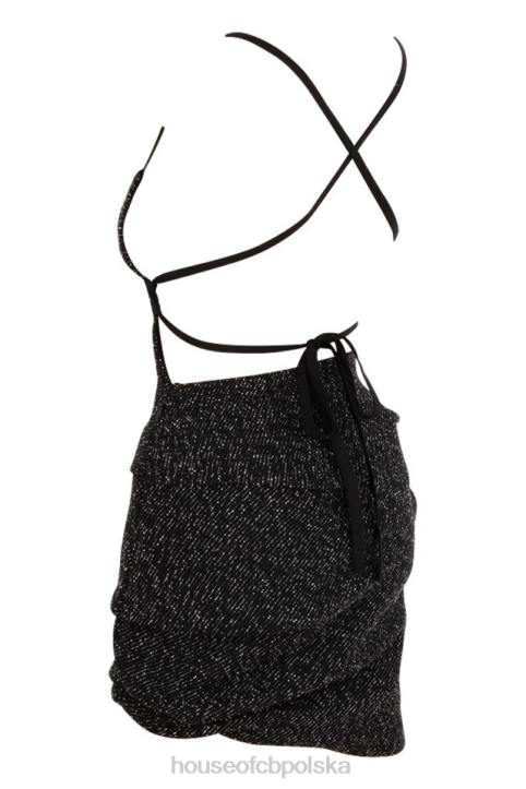 House of CB Czarna mini sukienka Rheanna z drapowaniem boucle