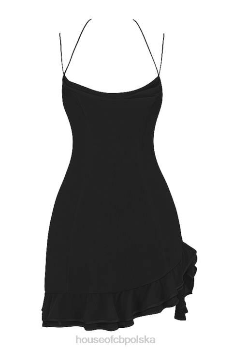 House of CB Mini Czarna Sukienka Rossella z Falbaną Stylowa Moda