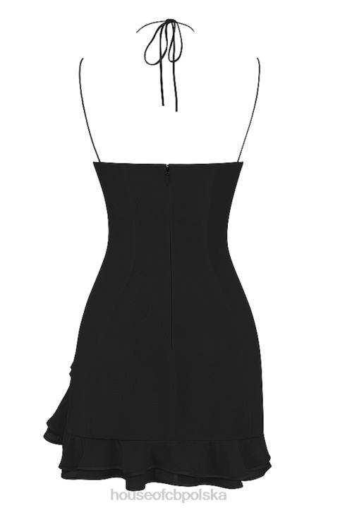 House of CB Mini Czarna Sukienka Rossella z Falbaną Stylowa Moda