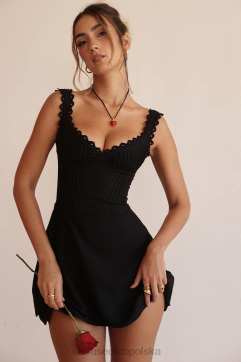 House of CB Czarna mini sukienka Tilly z zaszewkami modna odzież