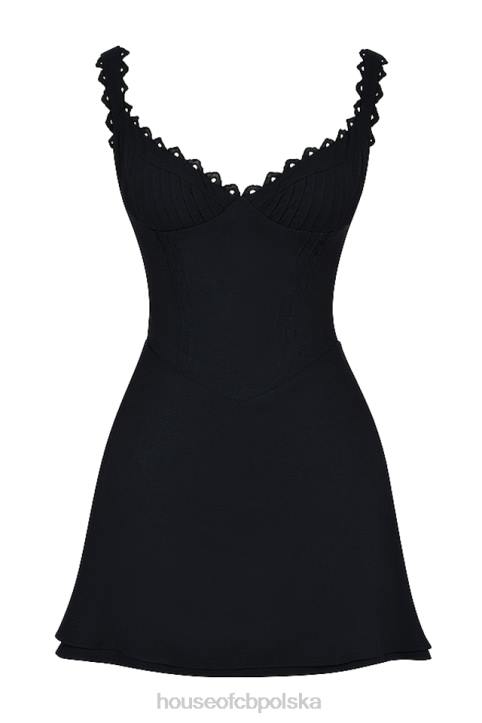 House of CB Czarna mini sukienka Tilly z zaszewkami modna odzież