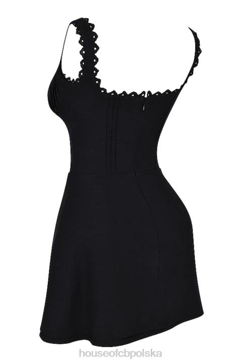 House of CB Czarna mini sukienka Tilly z zaszewkami modna odzież