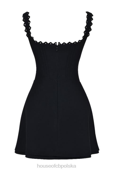 House of CB Czarna mini sukienka Tilly z zaszewkami modna odzież