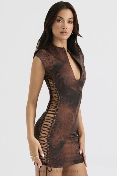 House of CB Daphne mini sukienka sznurowana antyczna miedź modna wieczorowa 4PND363