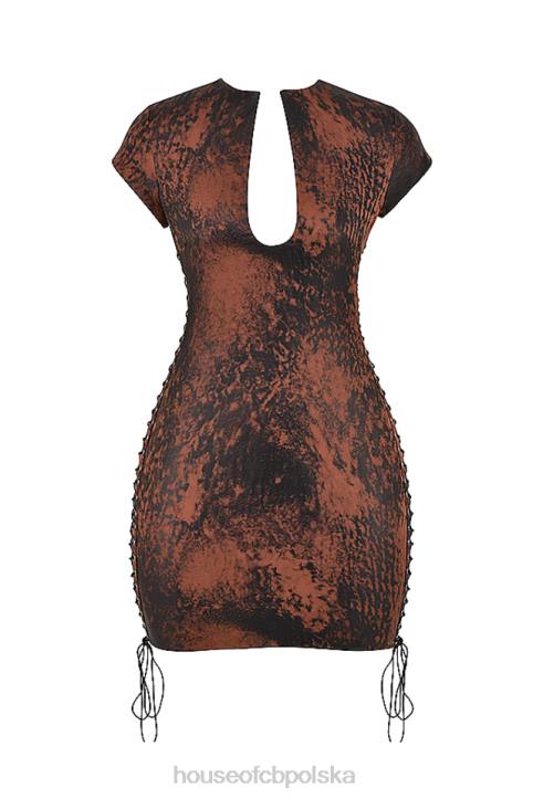 House of CB Daphne mini sukienka sznurowana antyczna miedź modna wieczorowa 4PND363