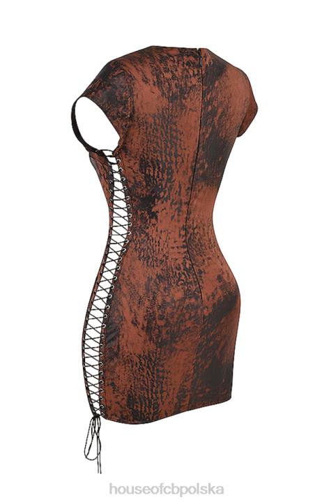 House of CB Daphne mini sukienka sznurowana antyczna miedź modna wieczorowa 4PND363