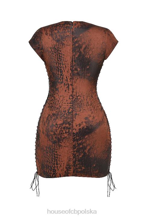 House of CB Daphne mini sukienka sznurowana antyczna miedź modna wieczorowa 4PND363