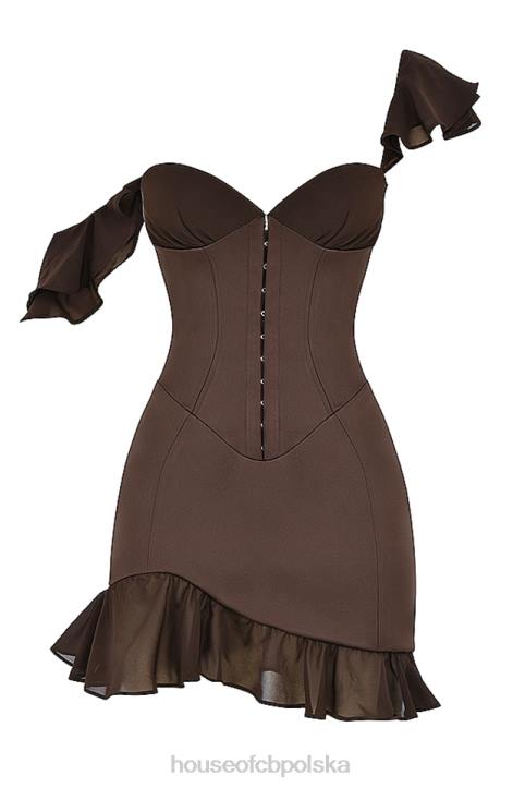 House of CB Dionne Espresso mini sukienka gorsetowa z falbaną modna odzież