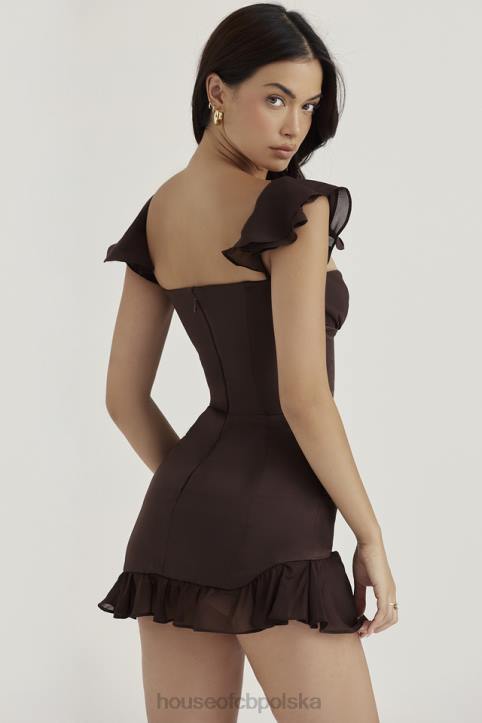 House of CB Dionne Espresso mini sukienka gorsetowa z falbaną modna odzież