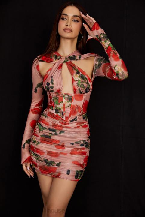 House of CB Sukienka mini w róże Adanna z nadrukiem modna odzież kobieca