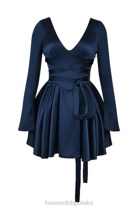 House of CB Granatowa Mini Sukienka Dekolt Dominique Stylowa Odzież