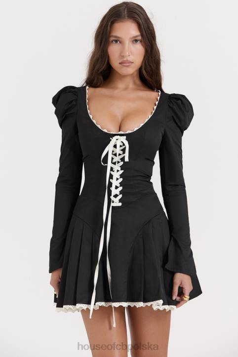 House of CB Larisa Mini Sukienka Plisowana Czarno Kremowa Modna Odzież