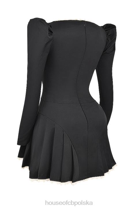 House of CB Larisa Mini Sukienka Plisowana Czarno Kremowa Modna Odzież