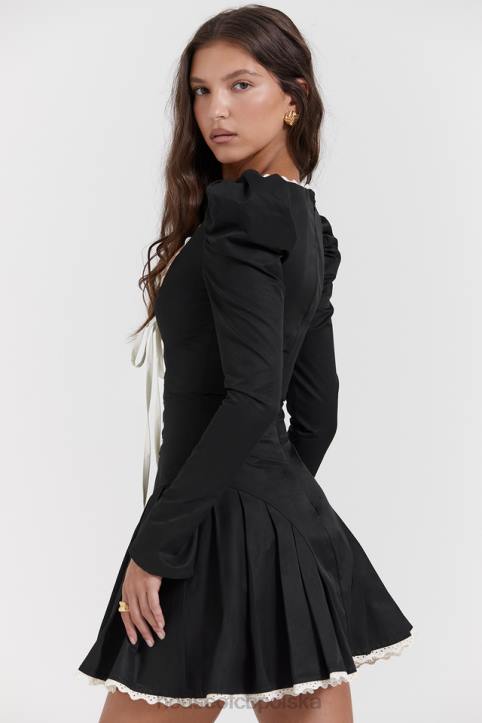 House of CB Larisa Mini Sukienka Plisowana Czarno Kremowa Modna Odzież
