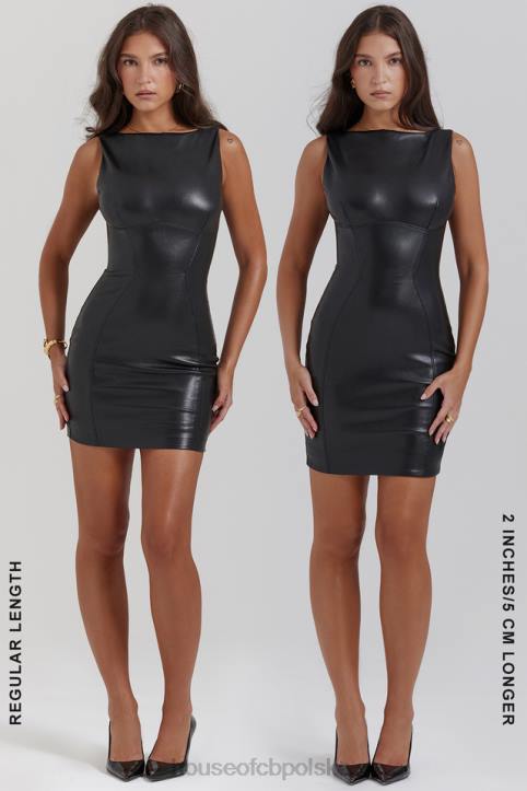 House of CB Leola czarna mini sukienka skórzana wegańska modna elegancka