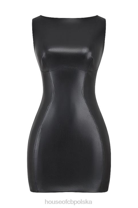 House of CB Leola czarna mini sukienka skórzana wegańska modna elegancka