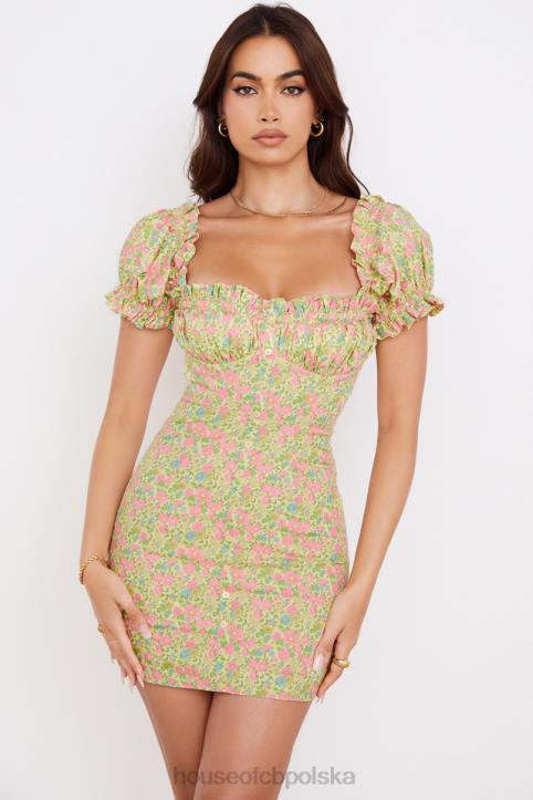 House of CB Mini sukienka Tanaya vintage kwiatowa bufiaste rękawy modna elegancja