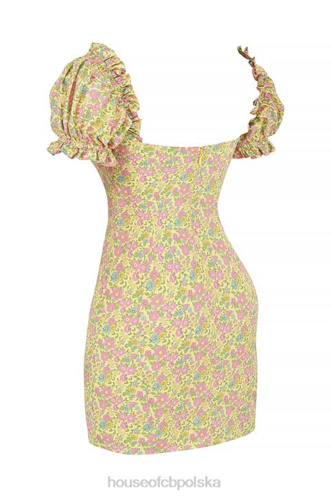House of CB Mini sukienka Tanaya vintage kwiatowa bufiaste rękawy modna elegancja