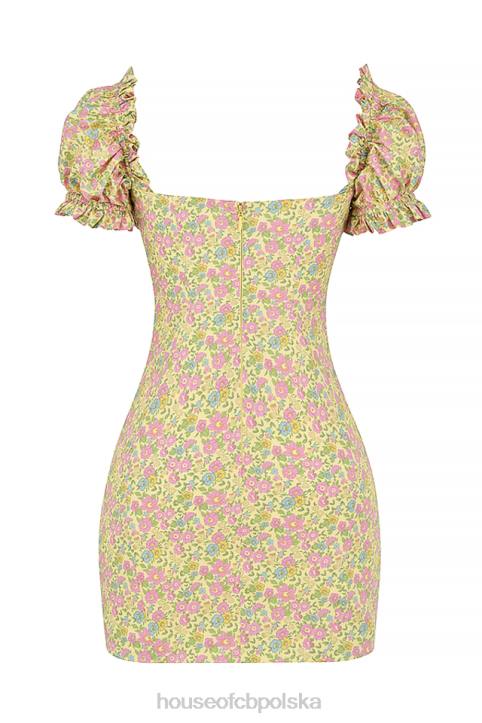House of CB Mini sukienka Tanaya vintage kwiatowa bufiaste rękawy modna elegancja