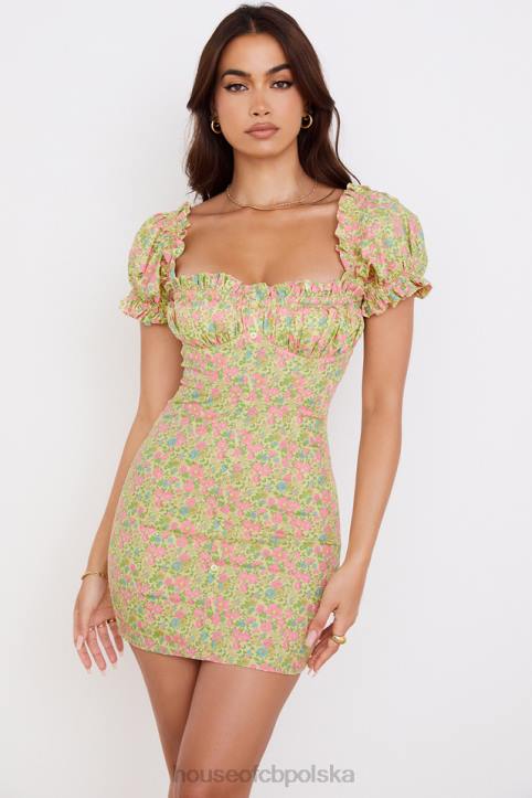 House of CB Mini sukienka Tanaya vintage kwiatowa bufiaste rękawy modna elegancja