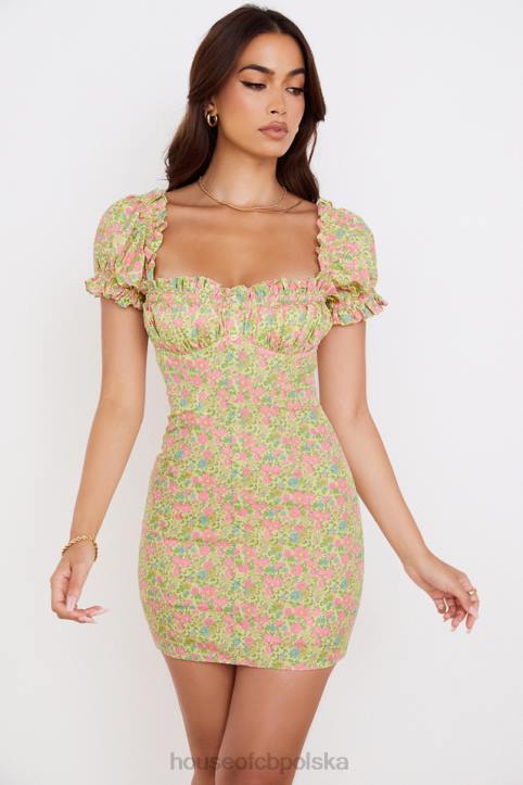 House of CB Mini sukienka Tanaya vintage kwiatowa bufiaste rękawy modna elegancja