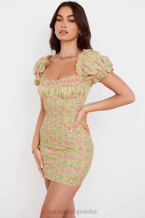 House of CB Mini sukienka Tanaya vintage kwiatowa bufiaste rękawy modna elegancja