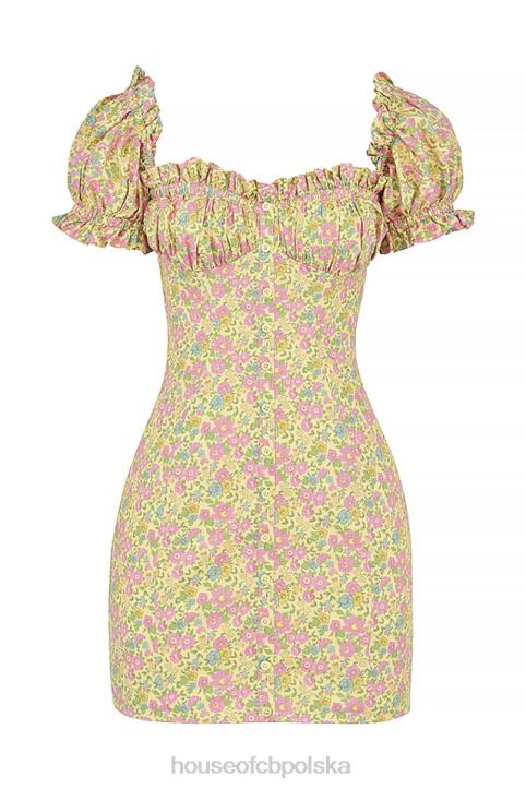 House of CB Mini sukienka Tanaya vintage kwiatowa bufiaste rękawy modna elegancja