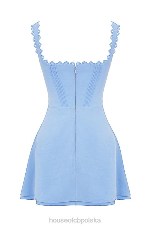 House of CB Niebieska Mini Sukienka Tilly z Zaszewek Modny Styl