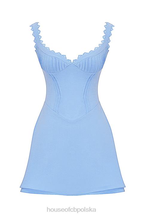 House of CB Niebieska Mini Sukienka Tilly z Zaszewek Modny Styl