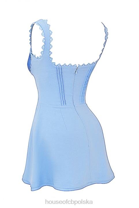 House of CB Niebieska Mini Sukienka Tilly z Zaszewek Modny Styl