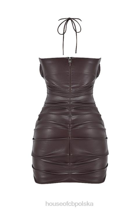 House of CB Mini sukienka skórzana wegańska gorzka czekolada modna odzież
