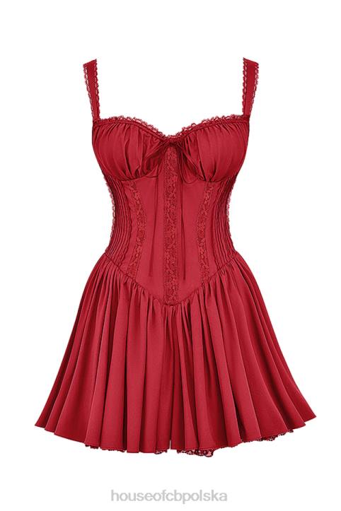 House of CB Wiśniowa Mini Sukienka Gorsetowa Elegancja