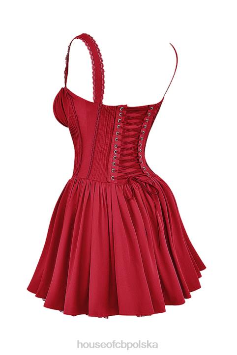 House of CB Wiśniowa Mini Sukienka Gorsetowa Elegancja