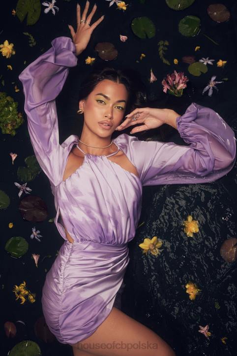 House of CB Satynowa sukienka mini Kate Orchid z kopertowym przodem Modny Look na Każdą Okazję