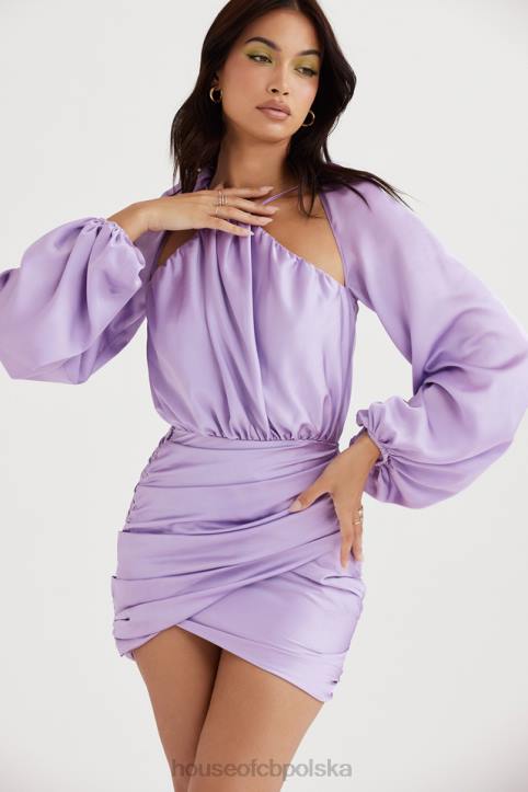 House of CB Satynowa sukienka mini Kate Orchid z kopertowym przodem Modny Look na Każdą Okazję