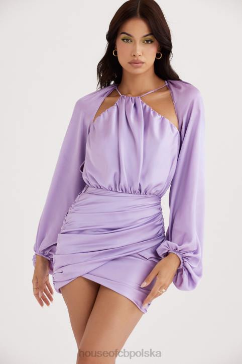 House of CB Satynowa sukienka mini Kate Orchid z kopertowym przodem Modny Look na Każdą Okazję