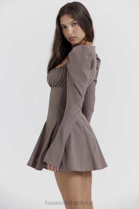 House of CB Sukienka mini Carlina Mokka Długie Rękawy Modna Odzież