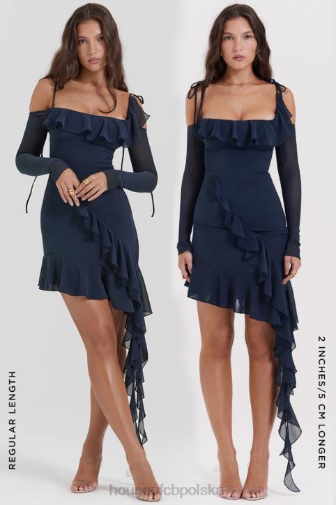 House of CB Sukienka Kiki mini granatowa z falbaną w stylu francuskim