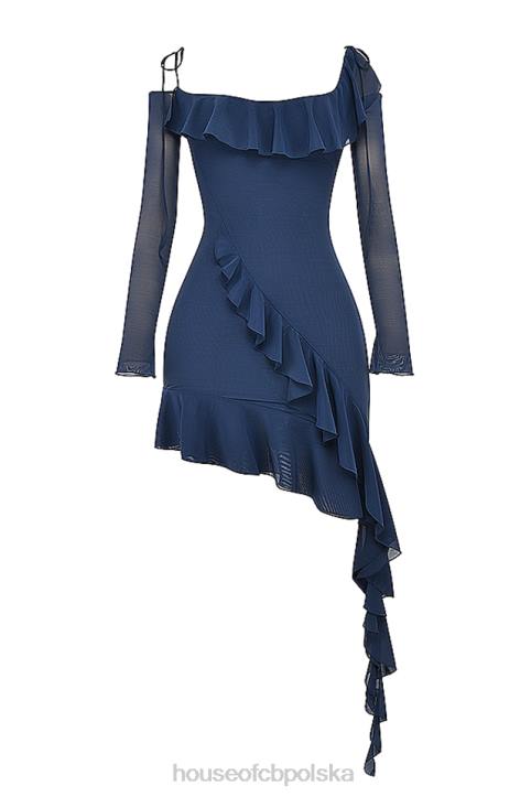 House of CB Sukienka Kiki mini granatowa z falbaną w stylu francuskim
