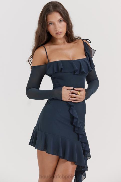 House of CB Sukienka Kiki mini granatowa z falbaną w stylu francuskim