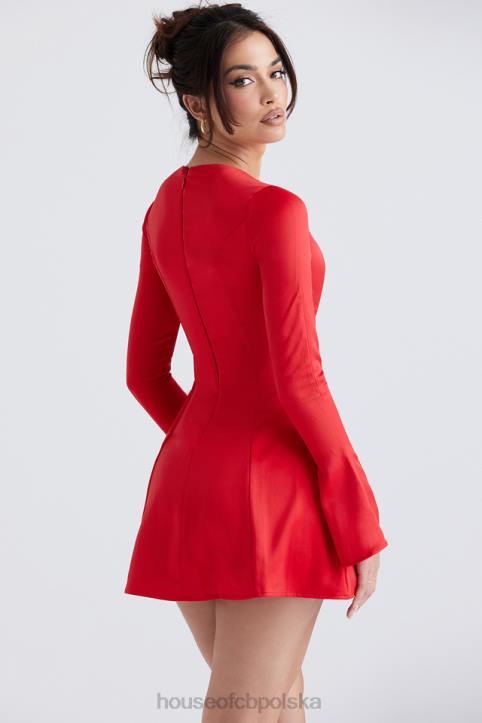 House of CB Mini Sukienka Sacha Czerwona Satynowa Stylowa Moda