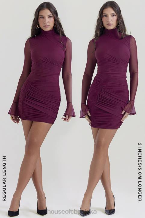 House of CB Mini Sukienka Lucasta Mulberry z Marszczeniem Modny Styl