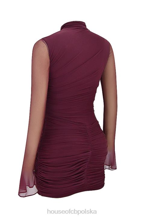 House of CB Mini Sukienka Lucasta Mulberry z Marszczeniem Modny Styl
