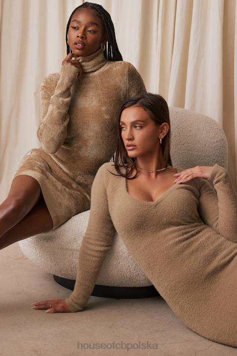 House of CB Mini Sukienka Taya Fawn Szynilowa Modna Odzież