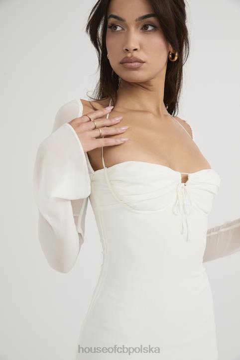 House of CB Sukienka mini babydoll szyfonowa kość słoniowa zawiązywana na szyi