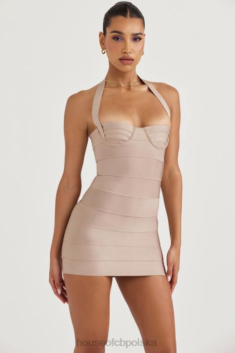 House of CB Sukienka mini bandażowa Maliha Latte Modna i Elegancka