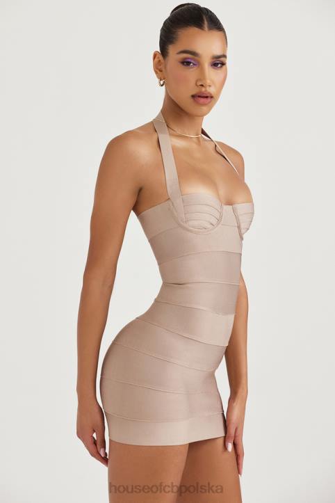 House of CB Sukienka mini bandażowa Maliha Latte Modna i Elegancka