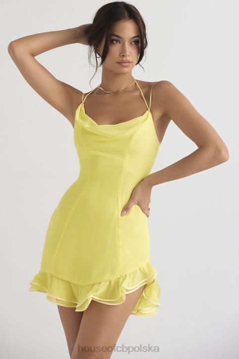 House of CB Mini Sukienka Falbany Jaskier Kolorowy Stylowy Look