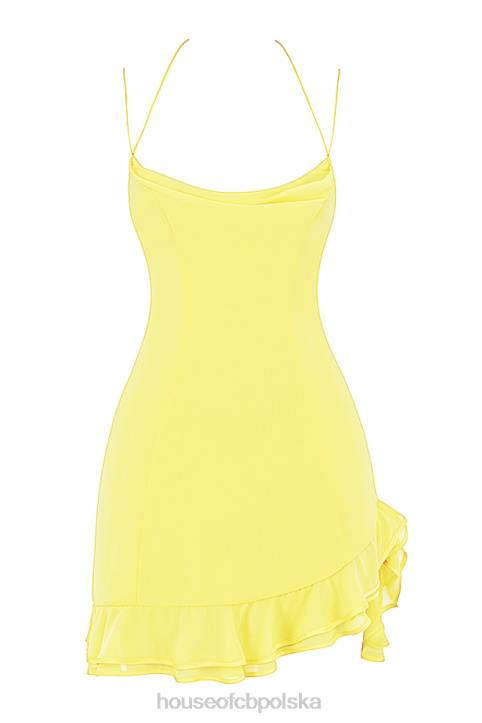 House of CB Mini Sukienka Falbany Jaskier Kolorowy Stylowy Look