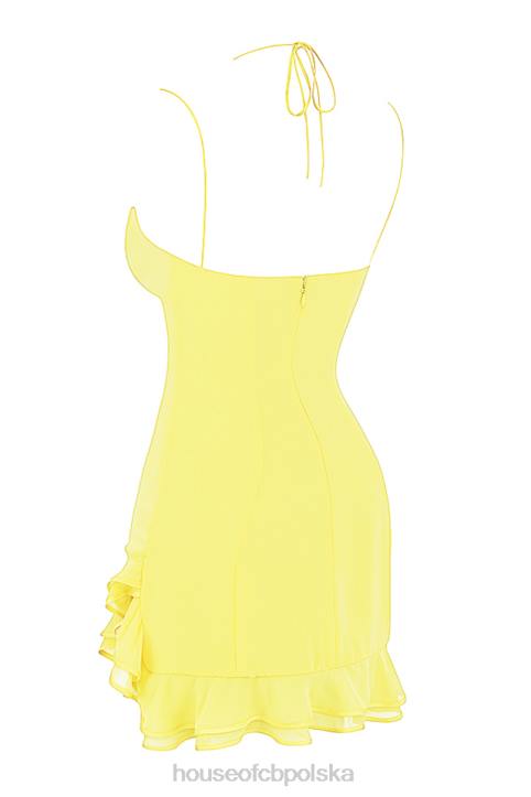 House of CB Mini Sukienka Falbany Jaskier Kolorowy Stylowy Look